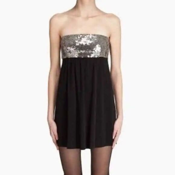 Theory Lensley Black Silver Sequin Strapless Mini Dress - Size 2 - Picture 11 of 12